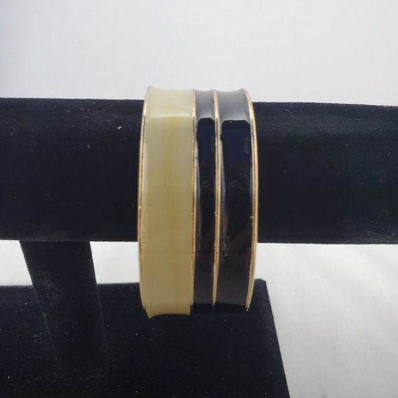 Saks Fifth Ave Black/Taupe enamel bangle bracelet - Picture 2 of 4